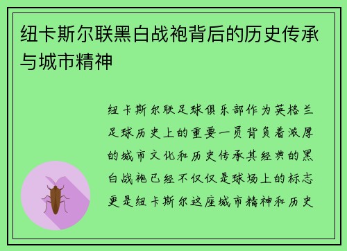纽卡斯尔联黑白战袍背后的历史传承与城市精神