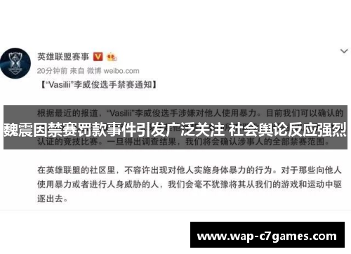 魏震因禁赛罚款事件引发广泛关注 社会舆论反应强烈
